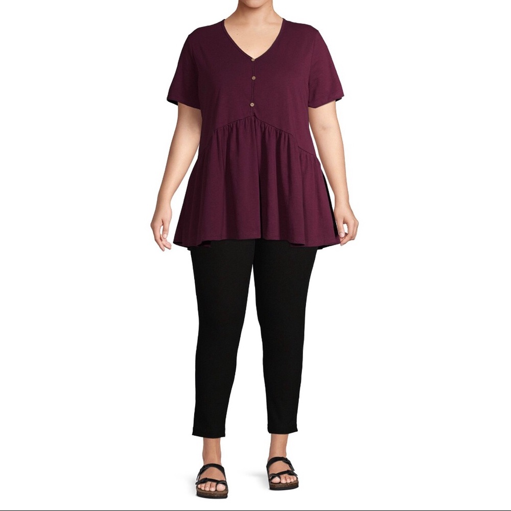 Knit Babydoll Henley Top, Wine